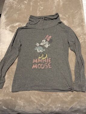 Disney Gray Minnie Mouse Long Sleeve Cowl Neck Top with Pastel Graphic